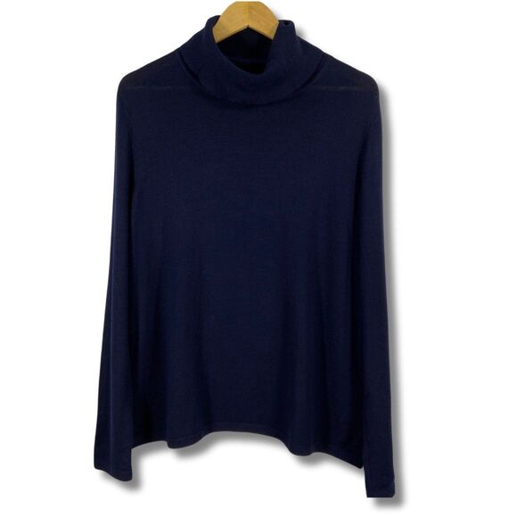 St John‎ Turtleneck Sweater Long Sleeve Navy Blue Wool Blend Womens Size Large - Picture 1 of 9